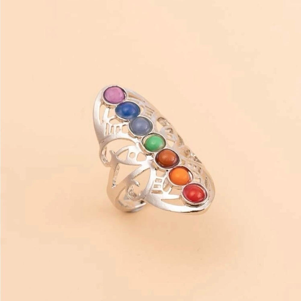 Zen Multicolored  Stone Silver Ring